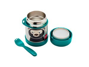 3 SPROUTS Stainless Steel Termoska na jídlo + vidlička Bear Teal - 42914bt_001