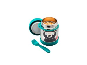 3 SPROUTS Stainless Steel Termoska na jídlo + vidlička Bear Teal - 42914bt_002